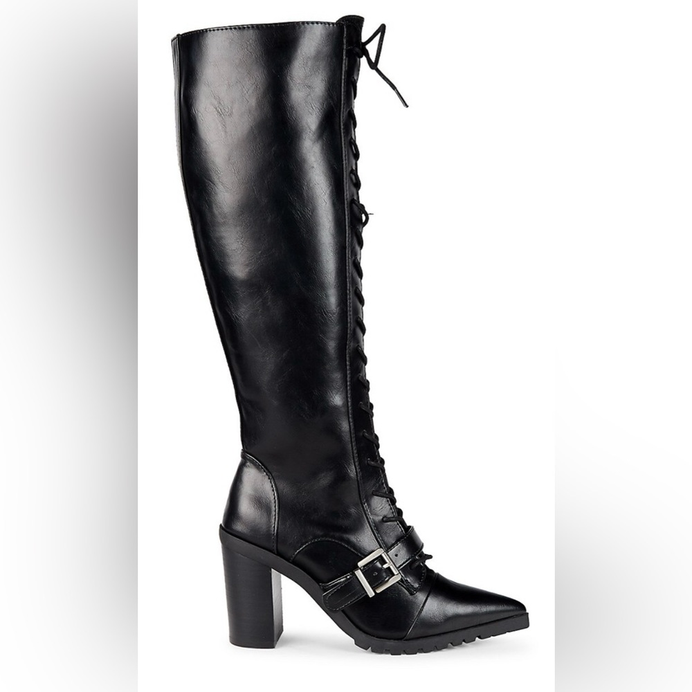 Charles David Black Lace Up Faux Leather Boots 8